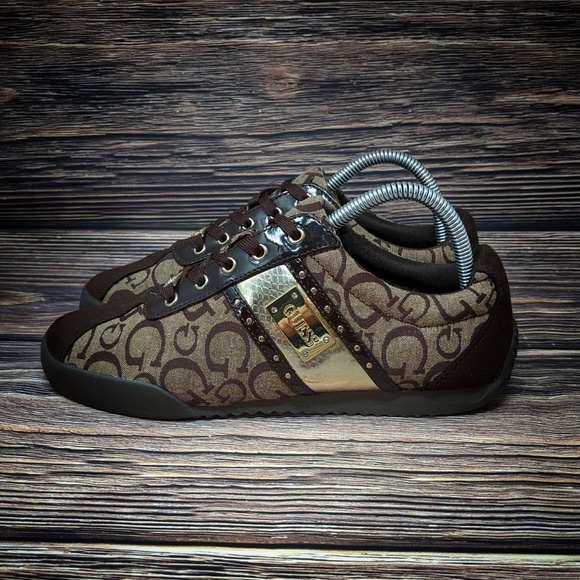GUESS Signature Shoes Sneakers Brown Gold sz 8 - Picture 4 of 8